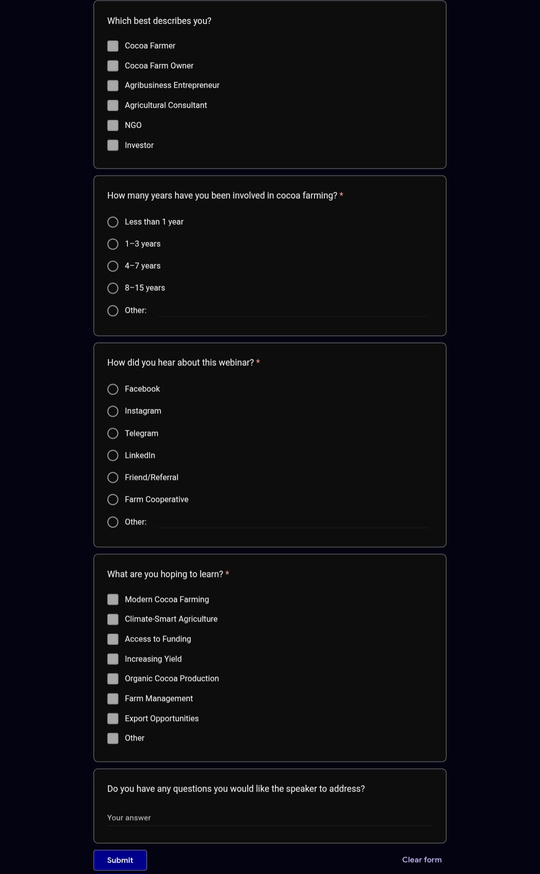 Webinar form segmentation and interest questions